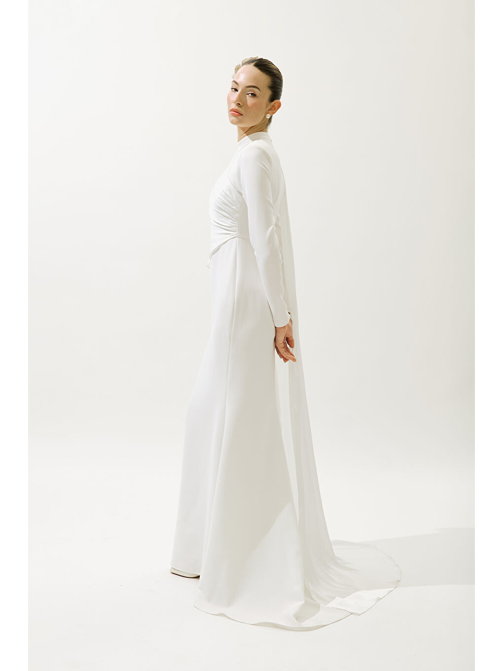 Lana Pelerinli Abiye Elbise Ekru-6