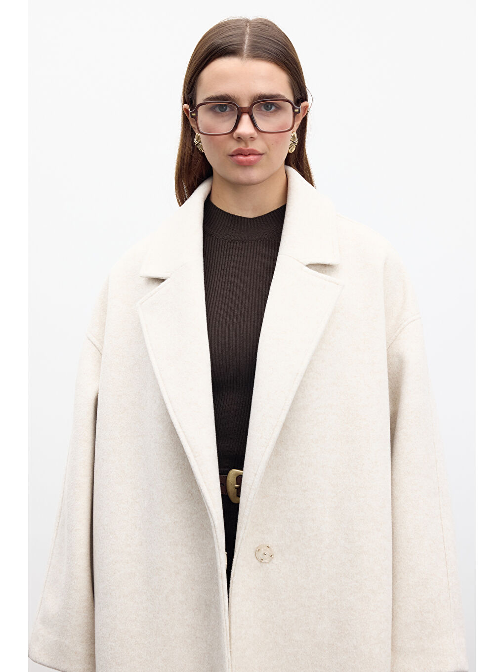 Düz Kapama Kaşe Kaban Bej-5