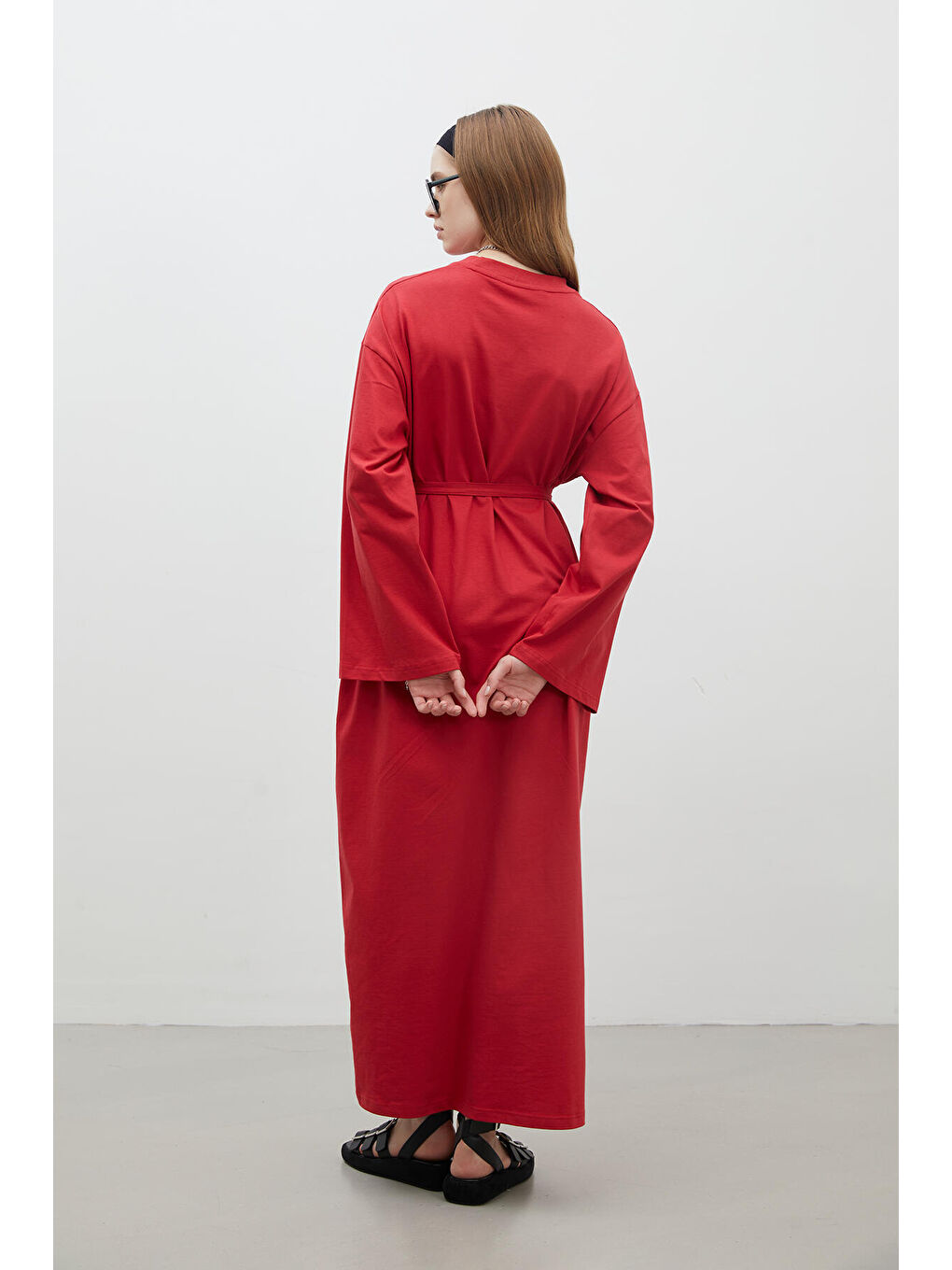 Oversize Pamuklu Elbise Kırmızı-7