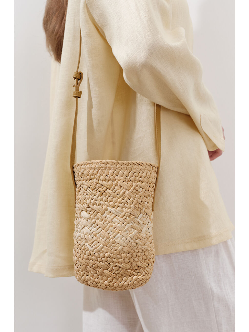 Hasır Mini Sepet Çanta Bej