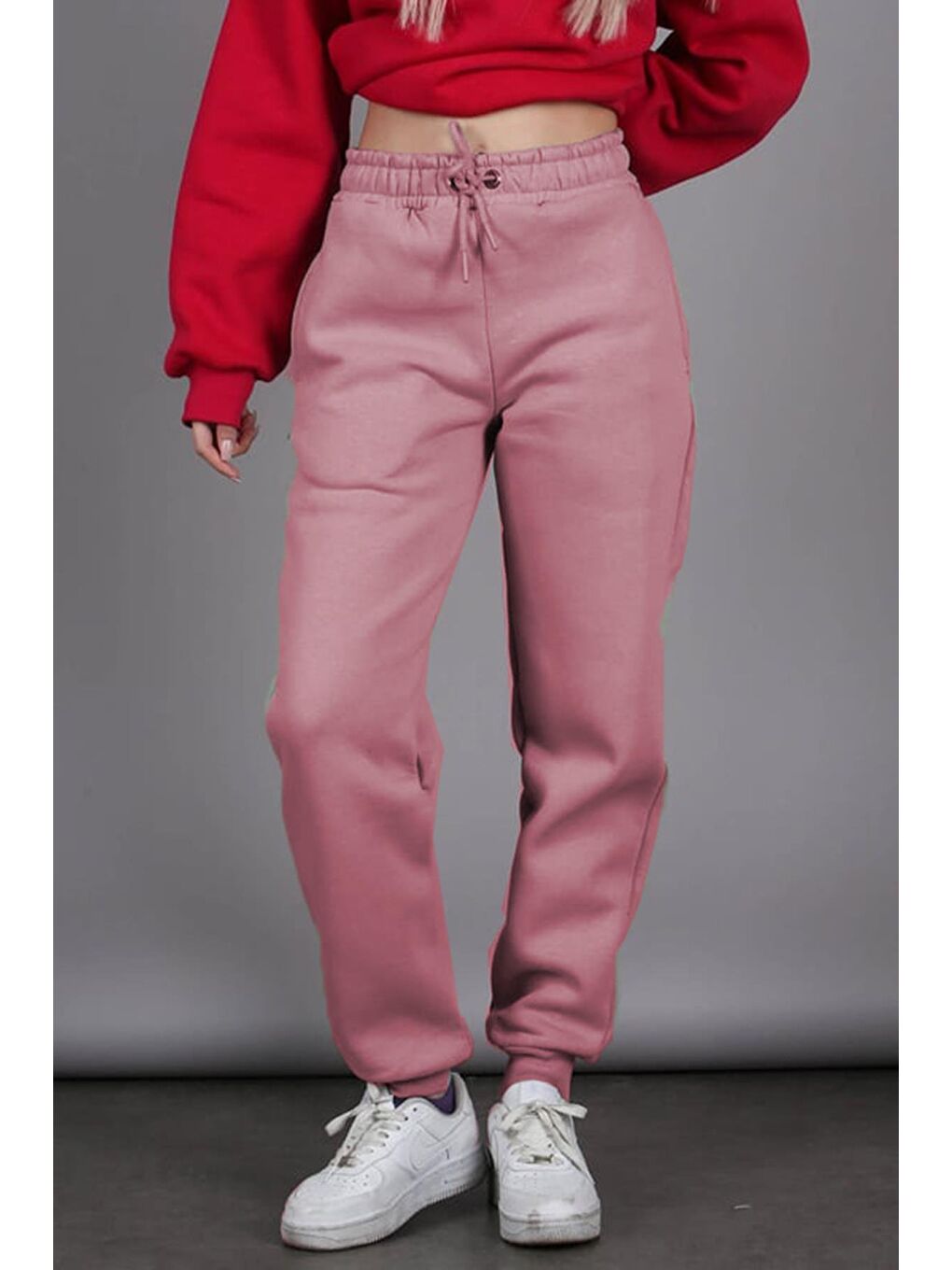 Pembe Kadın Gül Kurusu Beli Lastikli Şardonlu Eşofman Altı Mg1568