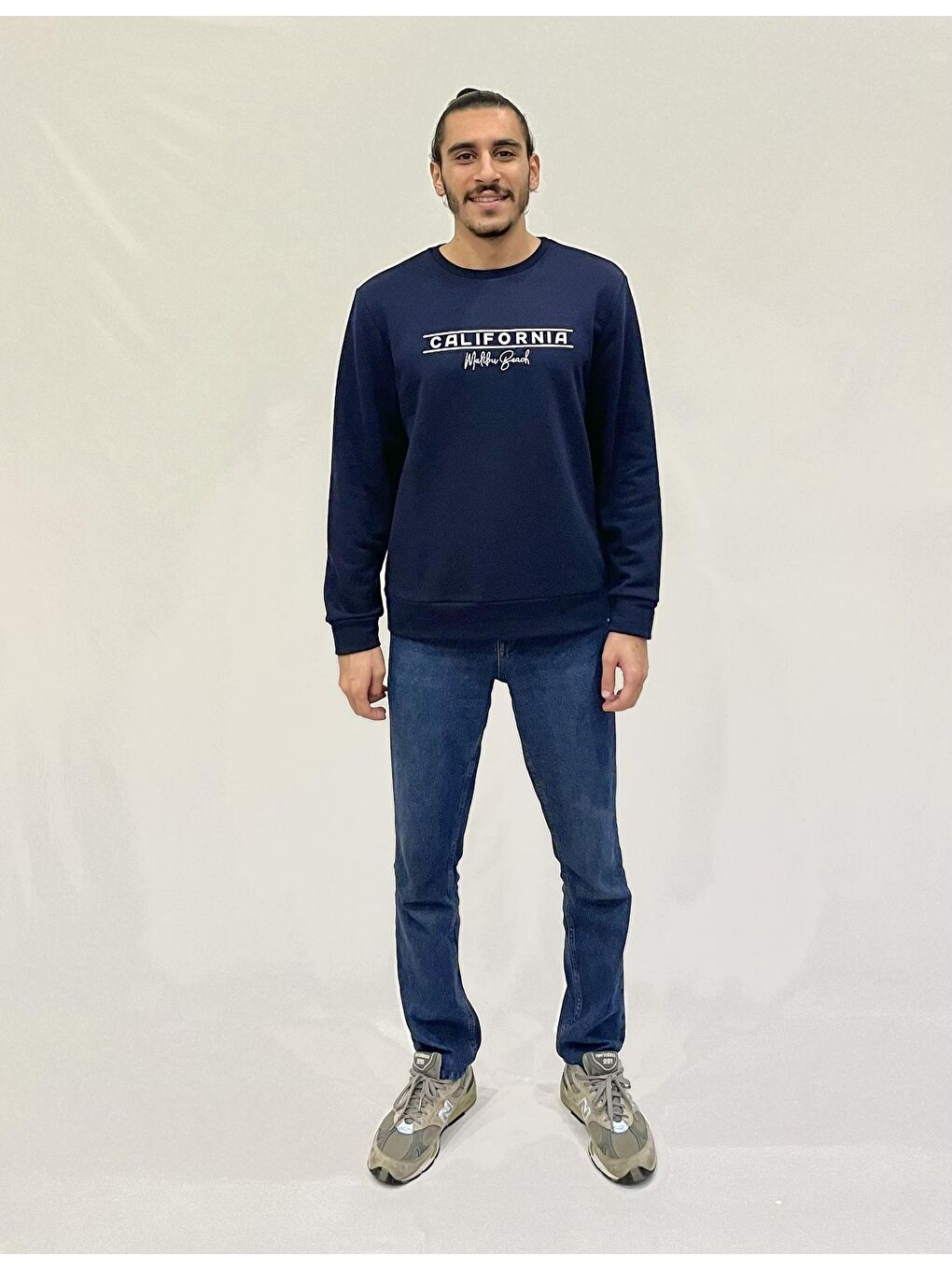 Süperlife Lacivert Erkek Bisiklet Yaka Rahat Kalıp 3 iplik Kalın Californıa Baskılı Sweatshirt SPR24SW32