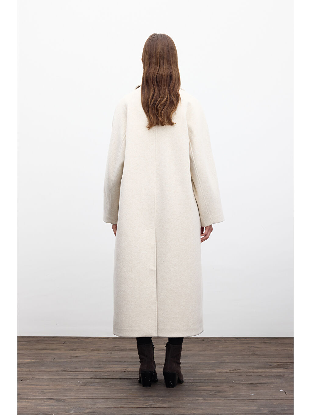 Düz Kapama Kaşe Kaban Bej-7