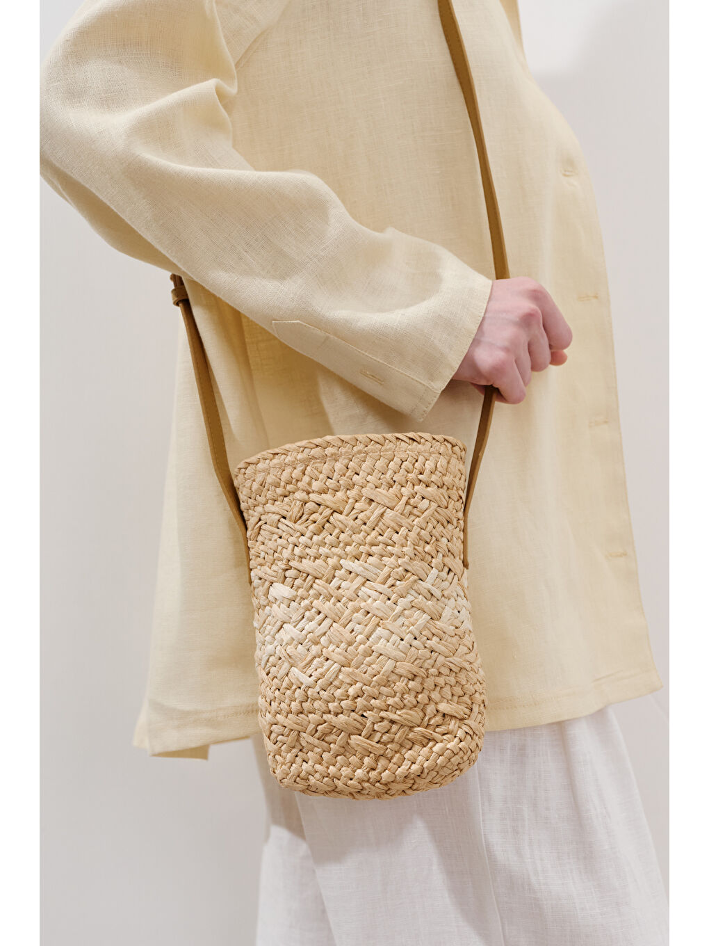 Hasır Mini Sepet Çanta Bej-1