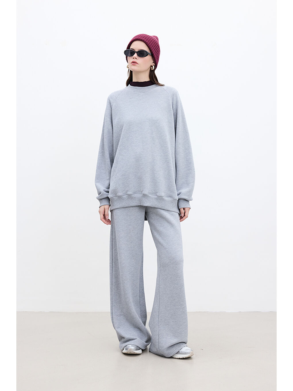 Gri Basıc Rahat Pantolon Grı-Melanj