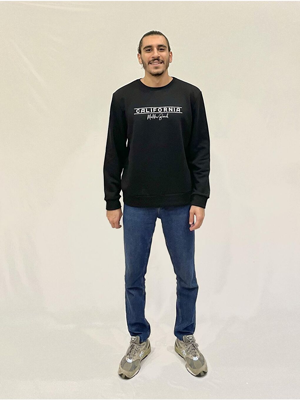 Süperlife Siyah Erkek Bisiklet Yaka Rahat Kalıp 3 iplik Kalın Californıa Baskılı Sweatshirt SPR24SW32