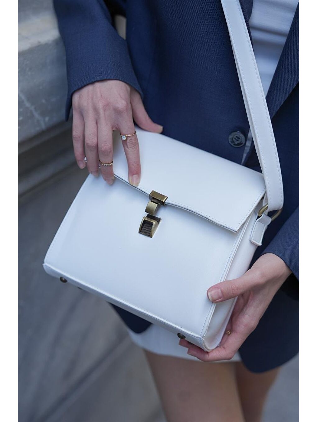 Bellini Tasarım Vintage Kadın Çanta - Beyaz-4