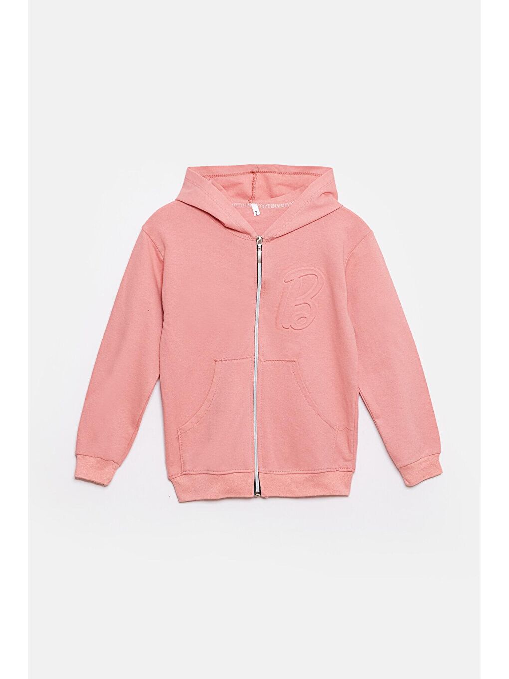Pembe Fermuarlı Mevsimlik Kız Çocuk Kapüşonlu Sweatshirt