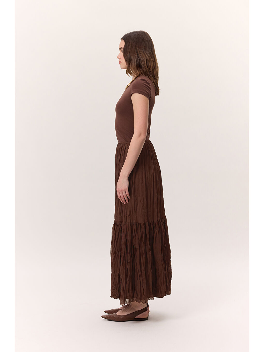 Crush Piliseli Uzun Etek Kahverengi-6