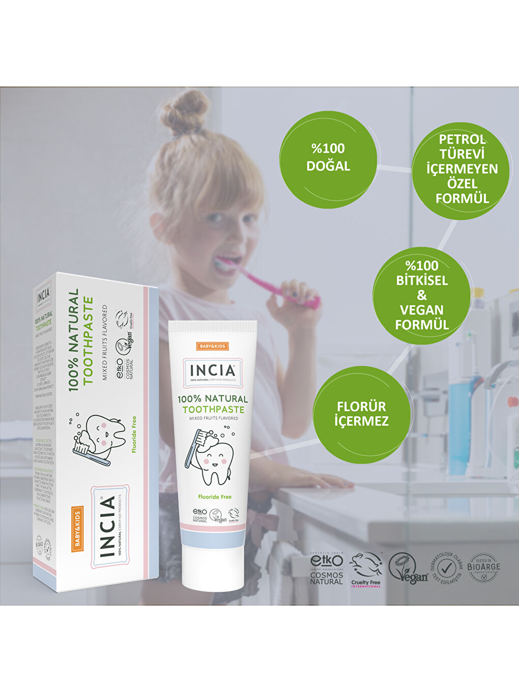 %100 Doğal Diş Macunu Bebek ve Çocuk Karışık Meyve Aromalı Florürsüz 50 ml-4