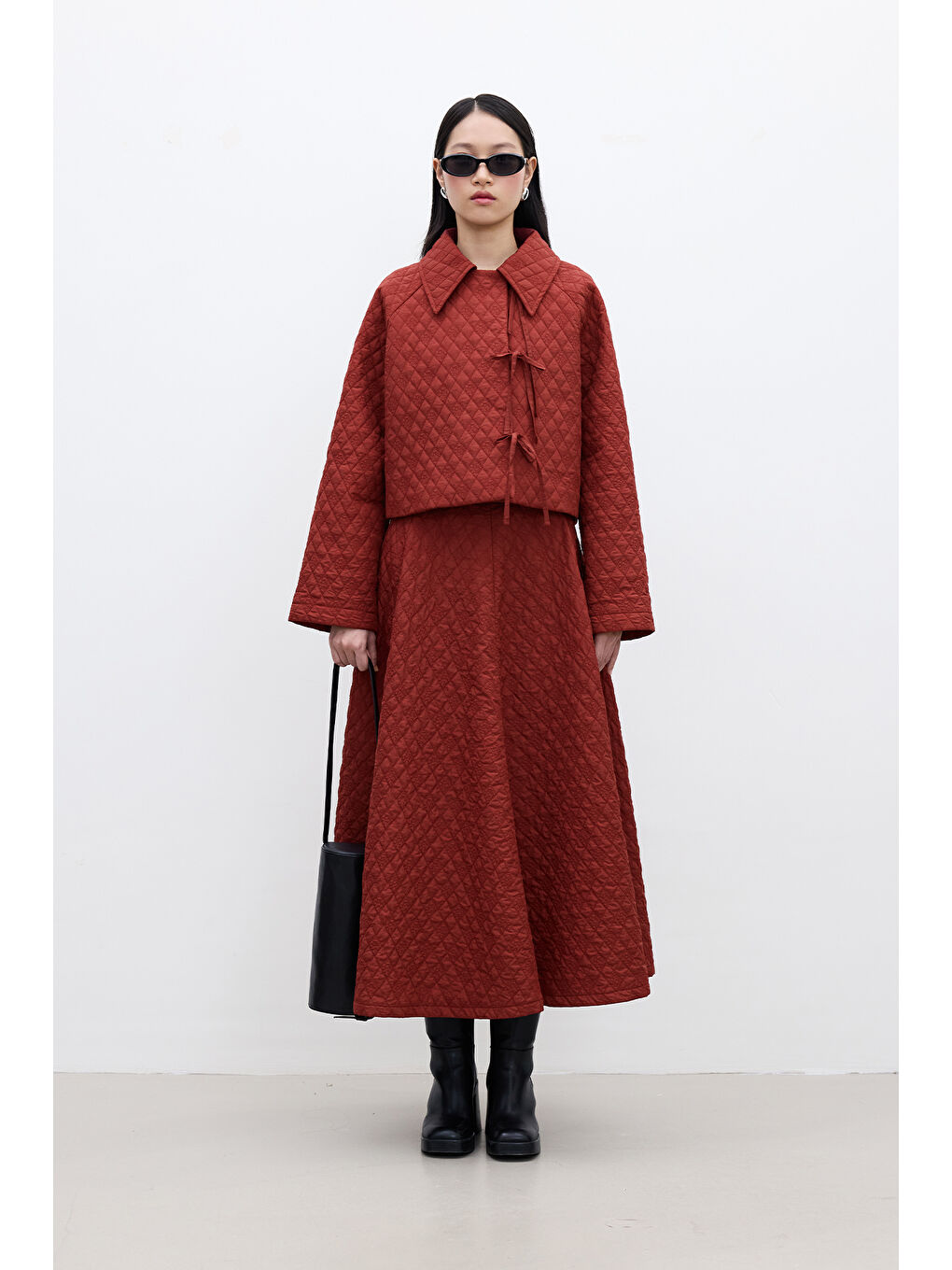 Kapitone Geniş Etek Bordo-6