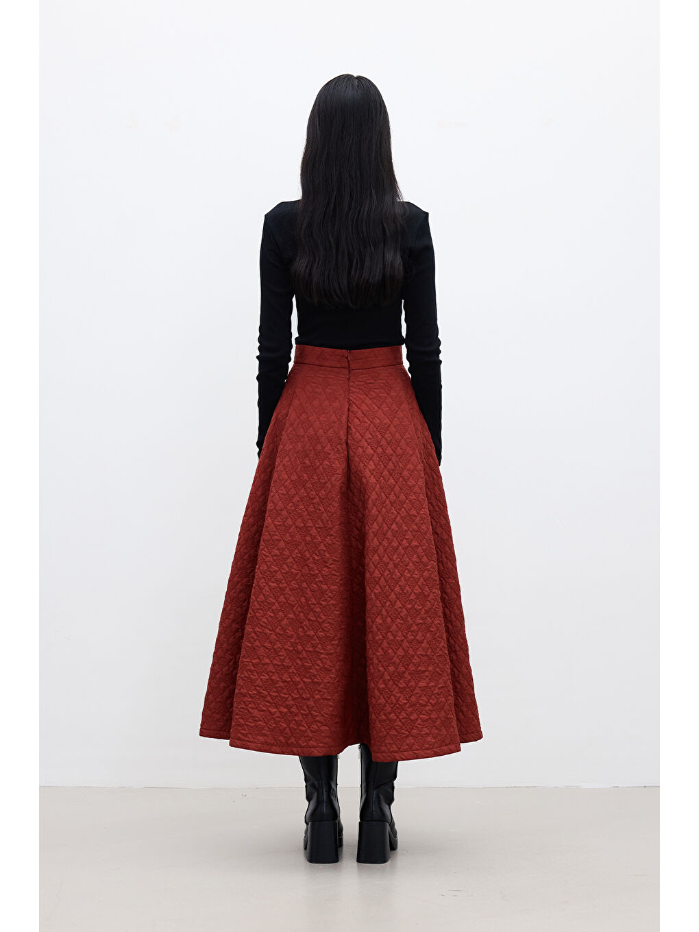 Kapitone Geniş Etek Bordo-7