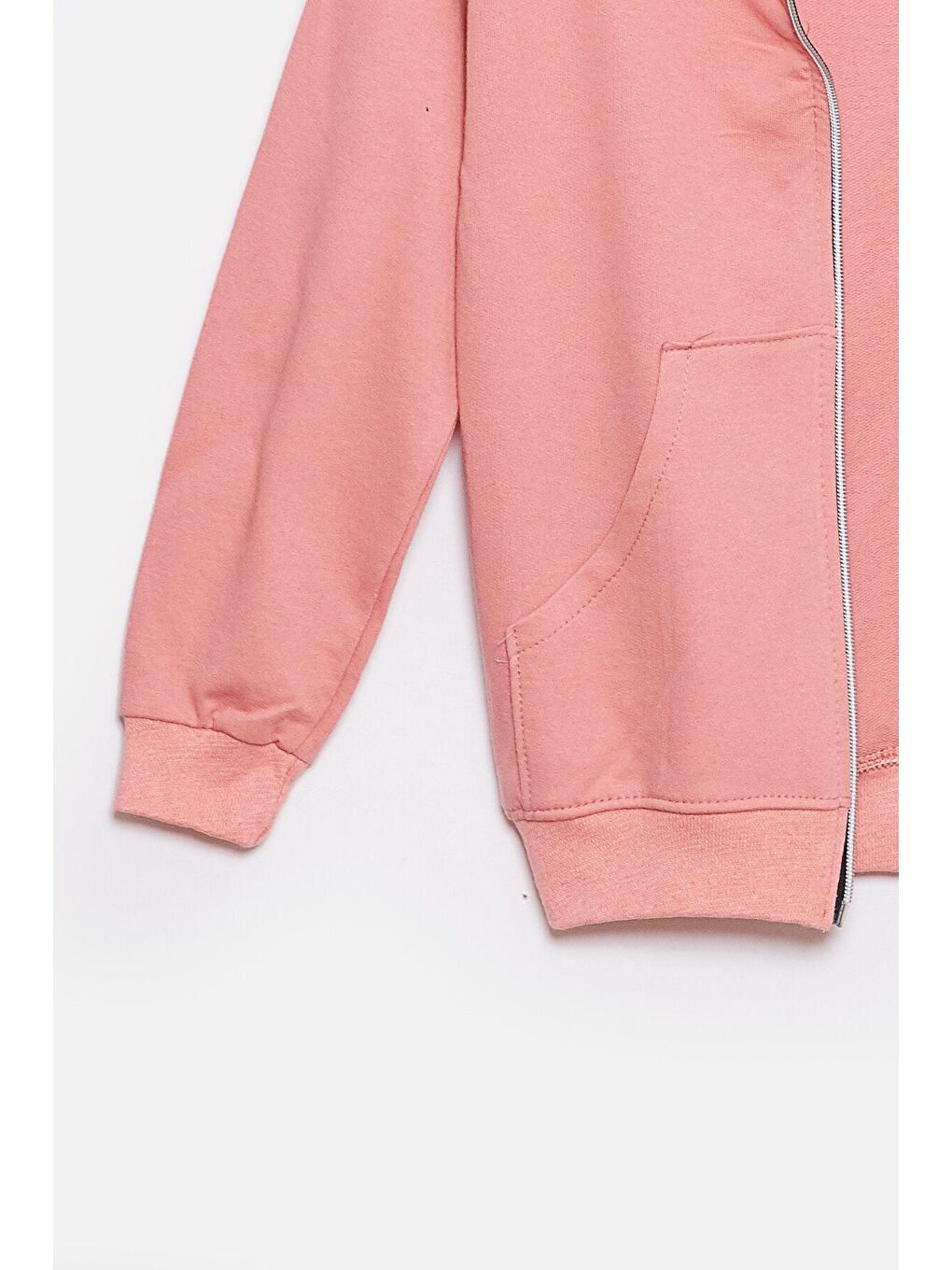 Pembe Fermuarlı Mevsimlik Kız Çocuk Kapüşonlu Sweatshirt-3