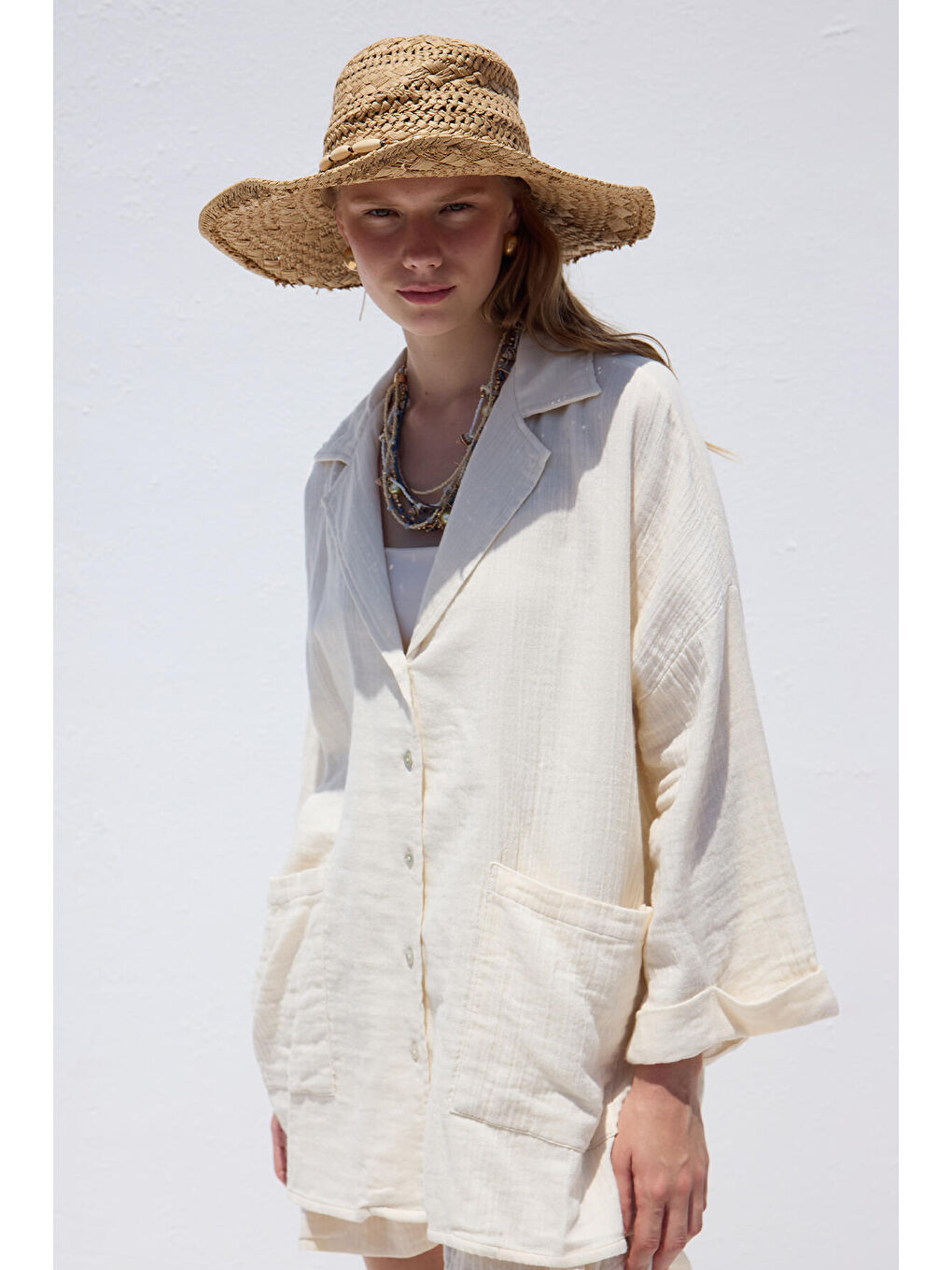 Ceket Yaka Gömlek Ekru