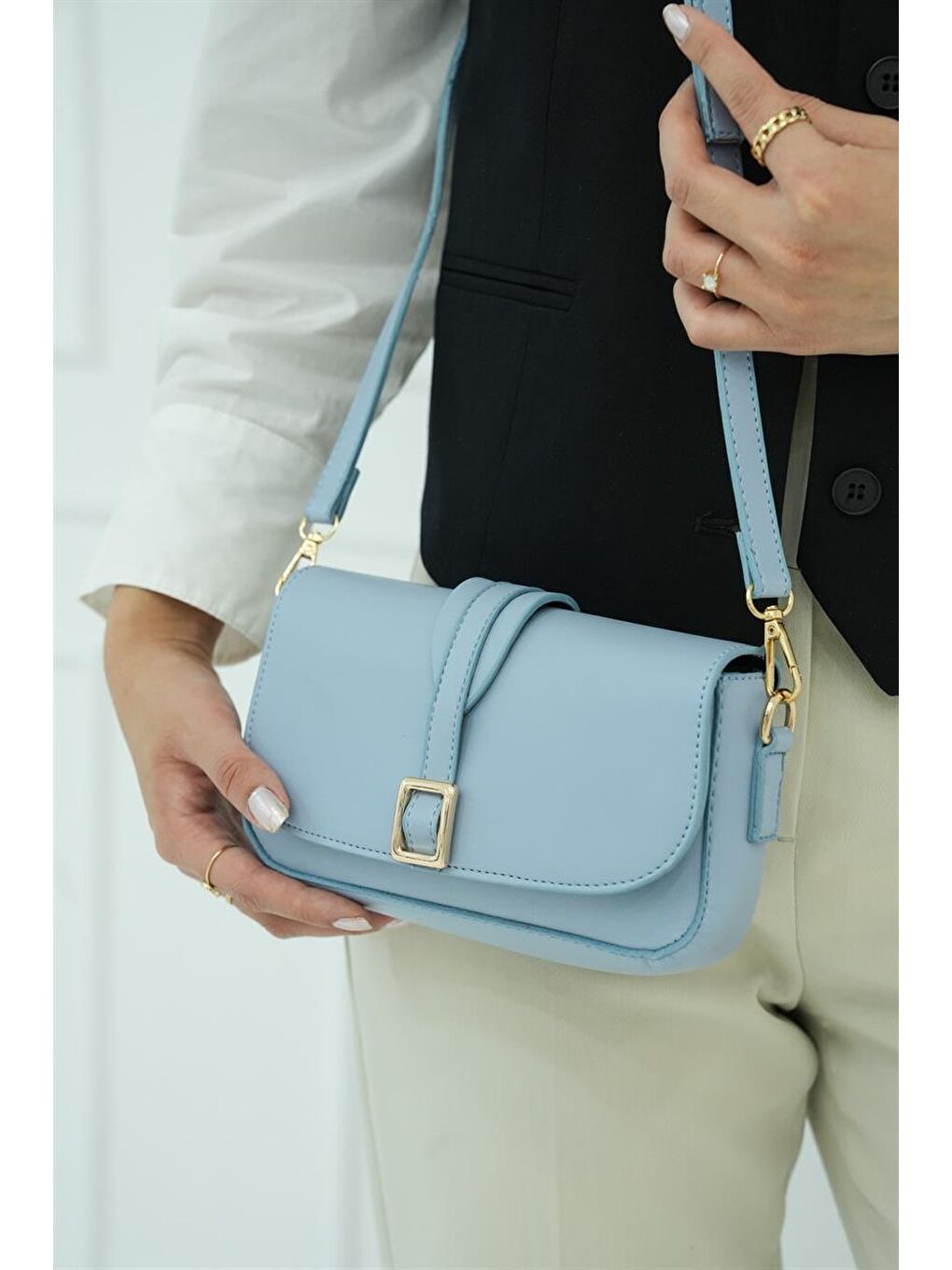 Alina Tokalı Çapraz Askılı Kadın Çanta - Bebe Mavi-1
