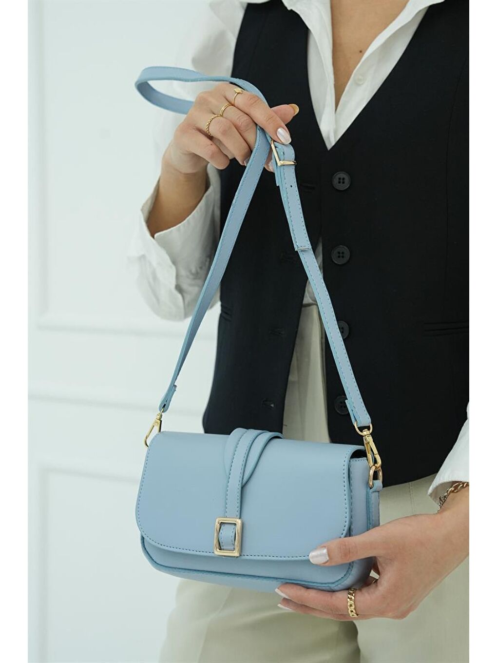 Alina Tokalı Çapraz Askılı Kadın Çanta - Bebe Mavi-3