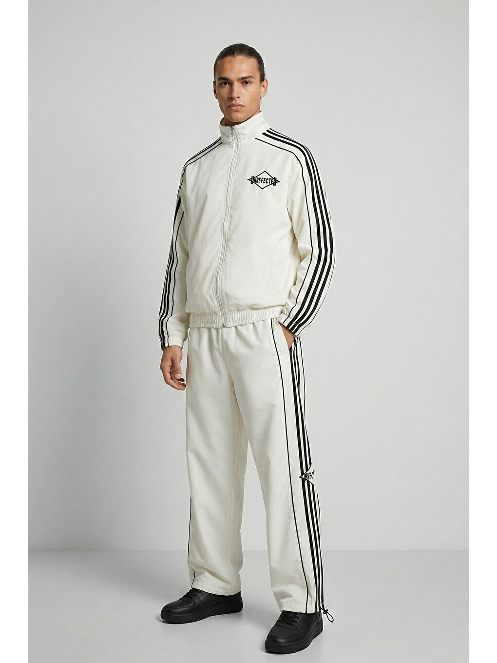 Erkek Relaxed Fit Şeritli Spor Eşofman Takımı Ekru-2