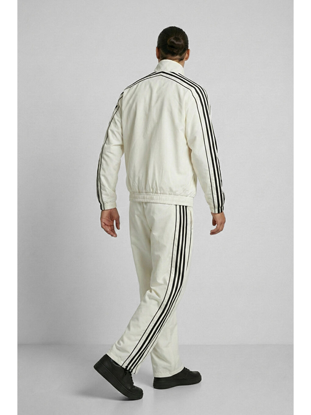 Erkek Relaxed Fit Şeritli Spor Eşofman Takımı Ekru-3