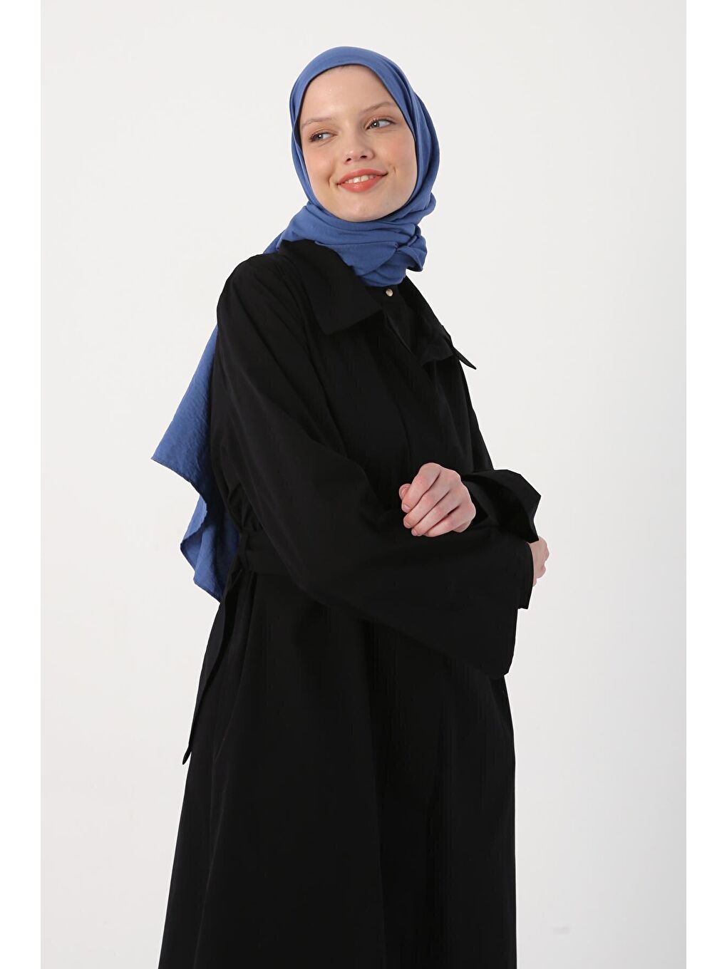 Siyah Gizli Patlı Kemerli %100 Pamuk Ferace