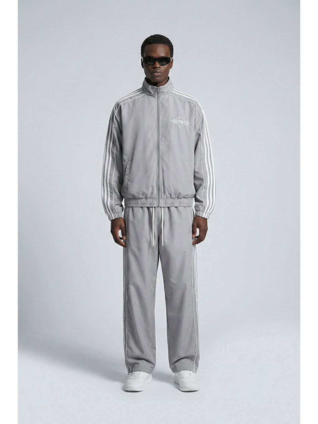 Erkek Relaxed Fit Şeritli Spor Eşofman Takımı Gri-2