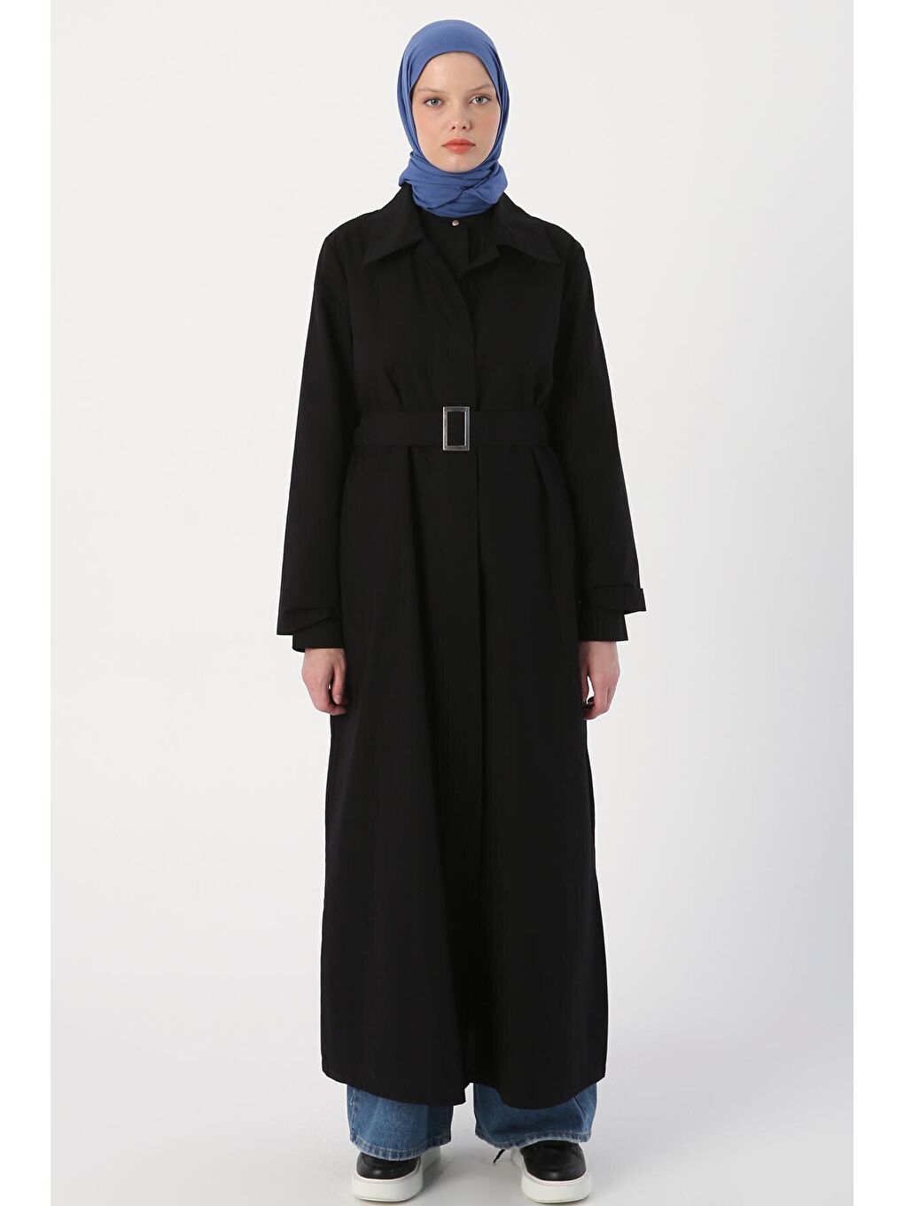 Siyah Gizli Patlı Kemerli %100 Pamuk Ferace-1