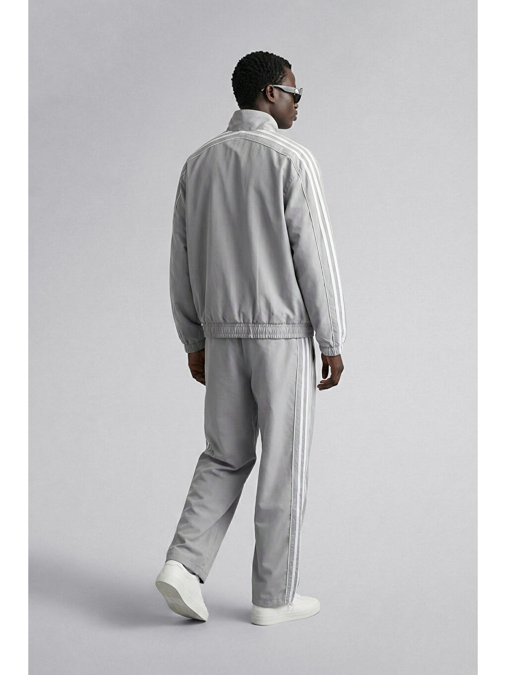 Erkek Relaxed Fit Şeritli Spor Eşofman Takımı Gri-3