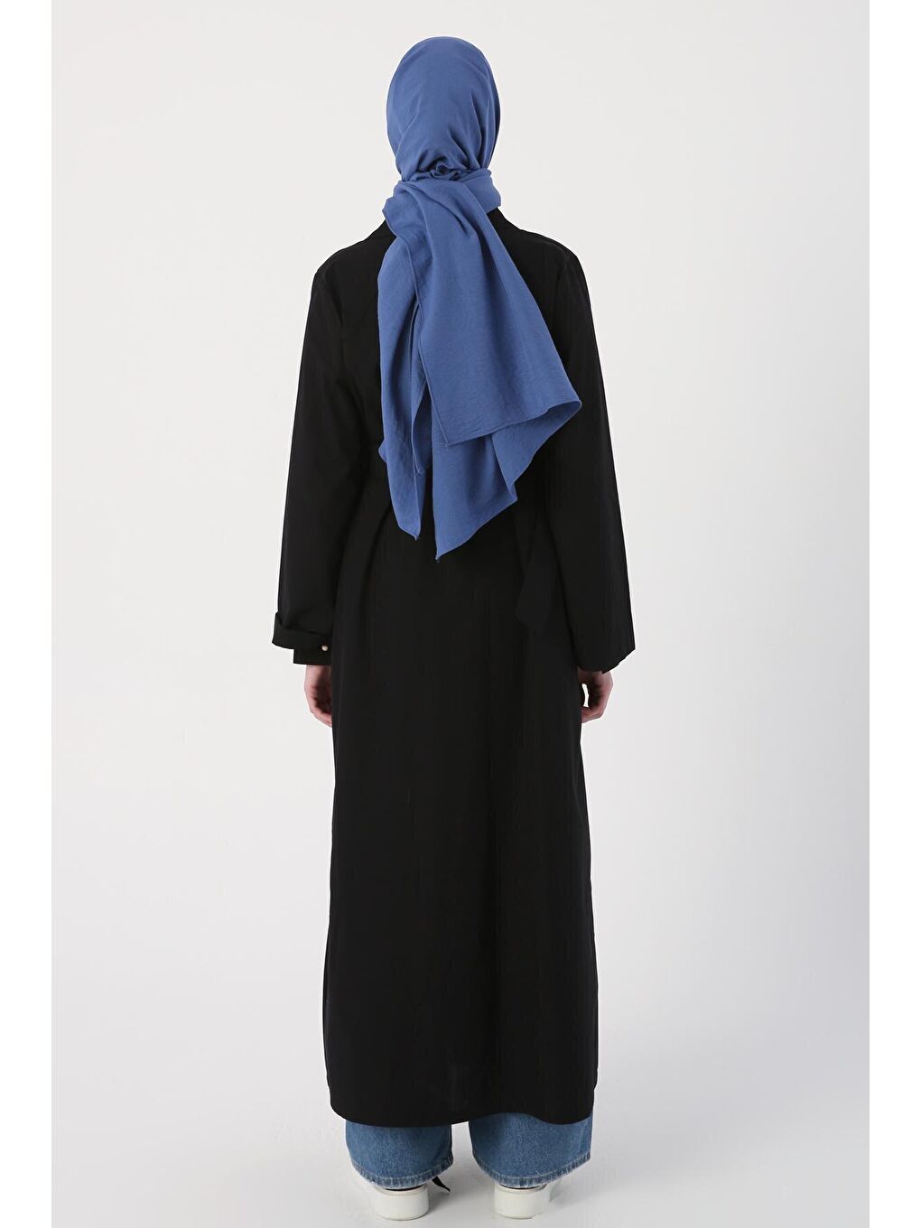 Siyah Gizli Patlı Kemerli %100 Pamuk Ferace-3