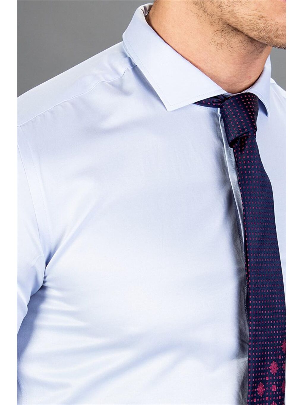 Modern Slim Fit Düz Saten Pamuklu Erkek Mavi Gömlek-3