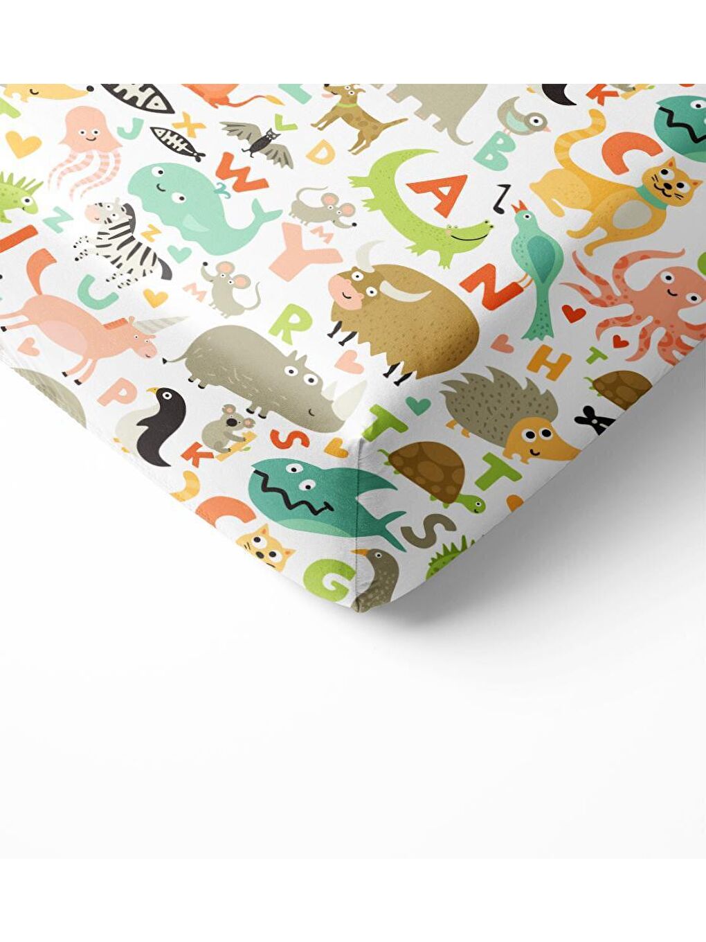 Karışık Hayvan Desen Baskılı Bebek Boy Lastikli Çarşaf Seti Renkli 60x120 cm-1