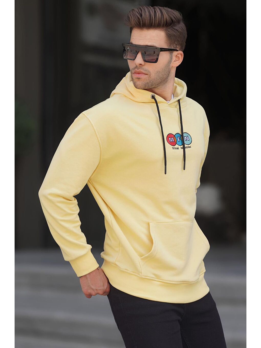 Madmext Sarı Kapüşonlu Nakışlı Erkek Sweatshirt 6145