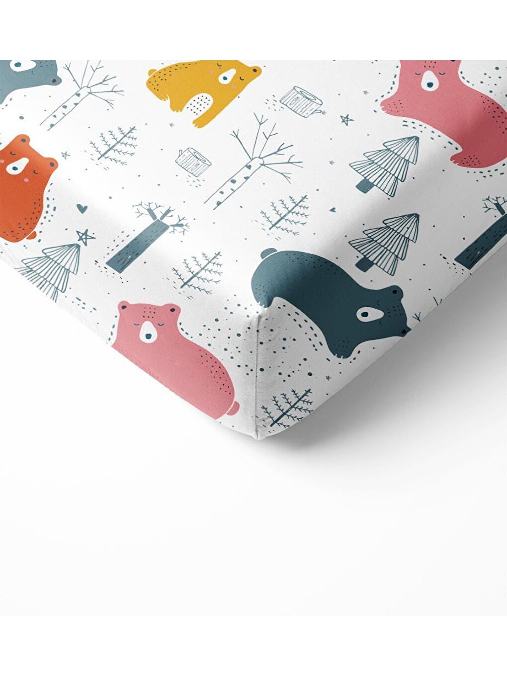 Karışık Ayı Desen Baskılı Bebek Boy Lastikli Çarşaf Seti Renkli 60x120 cm-1