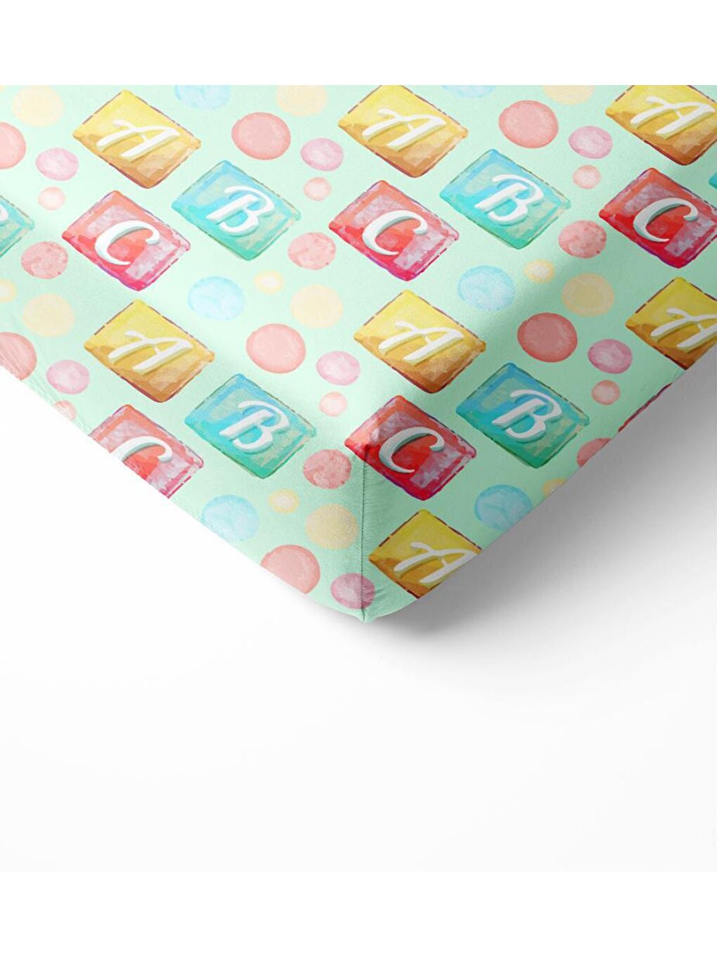 Karışık Harf Desen Baskılı Bebek Boy Lastikli Çarşaf Seti Renkli 60x120 cm-1