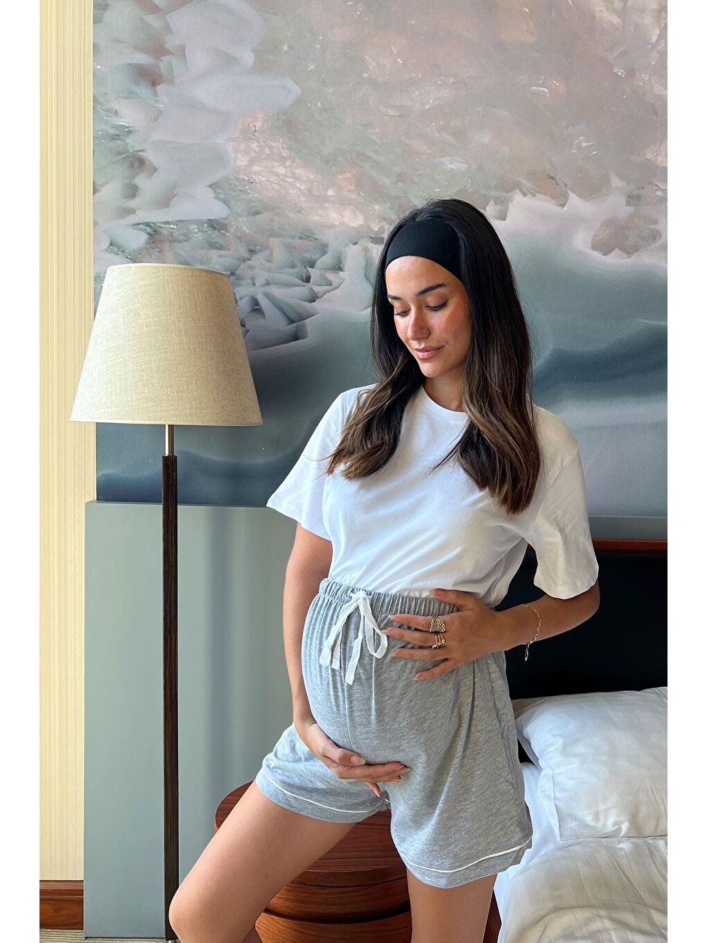 Pamuklu Gri Hamile Şortu