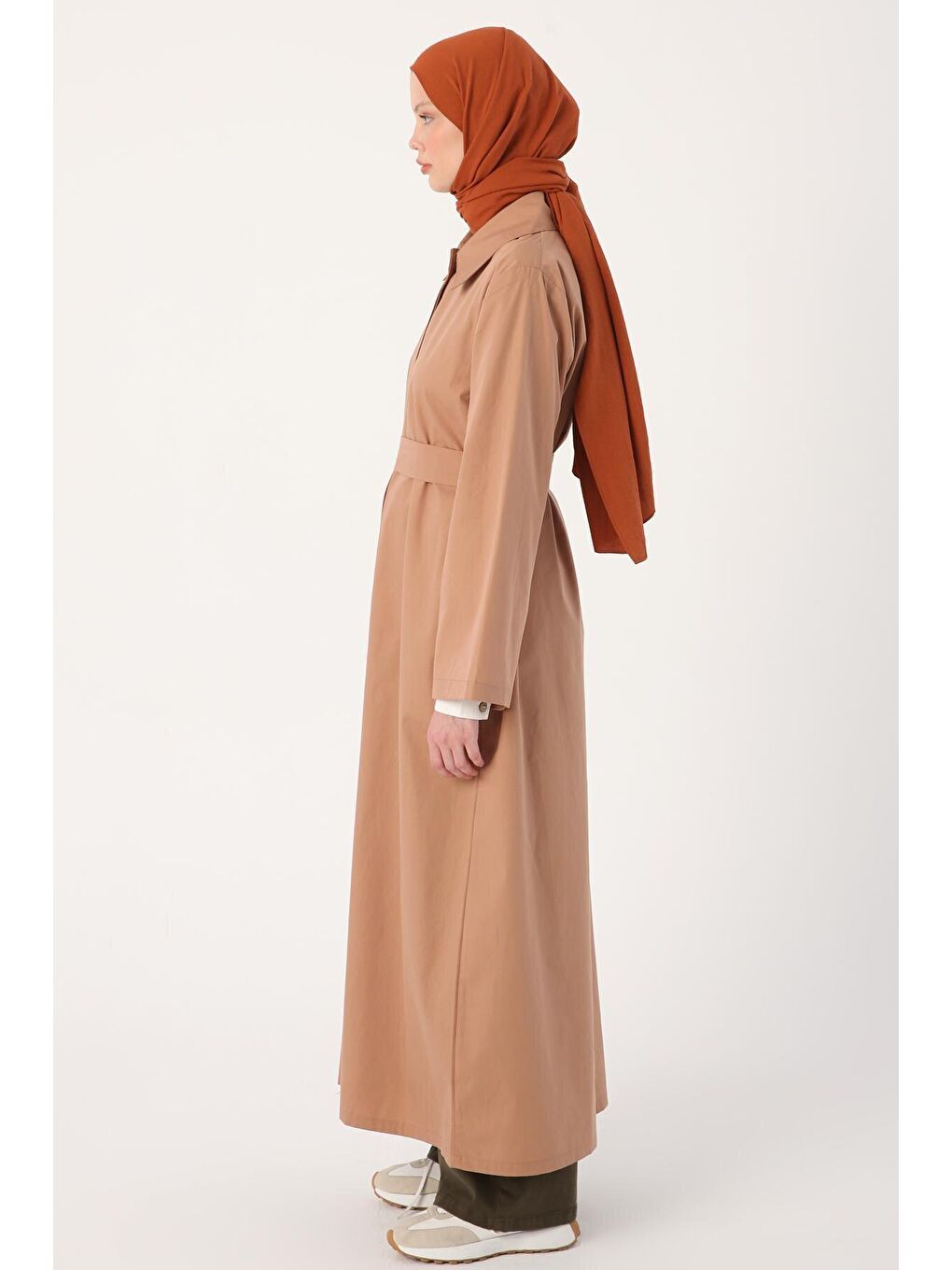 Kahverengi Toprak Gizli Patlı Kemerli %100 Pamuk Ferace-2