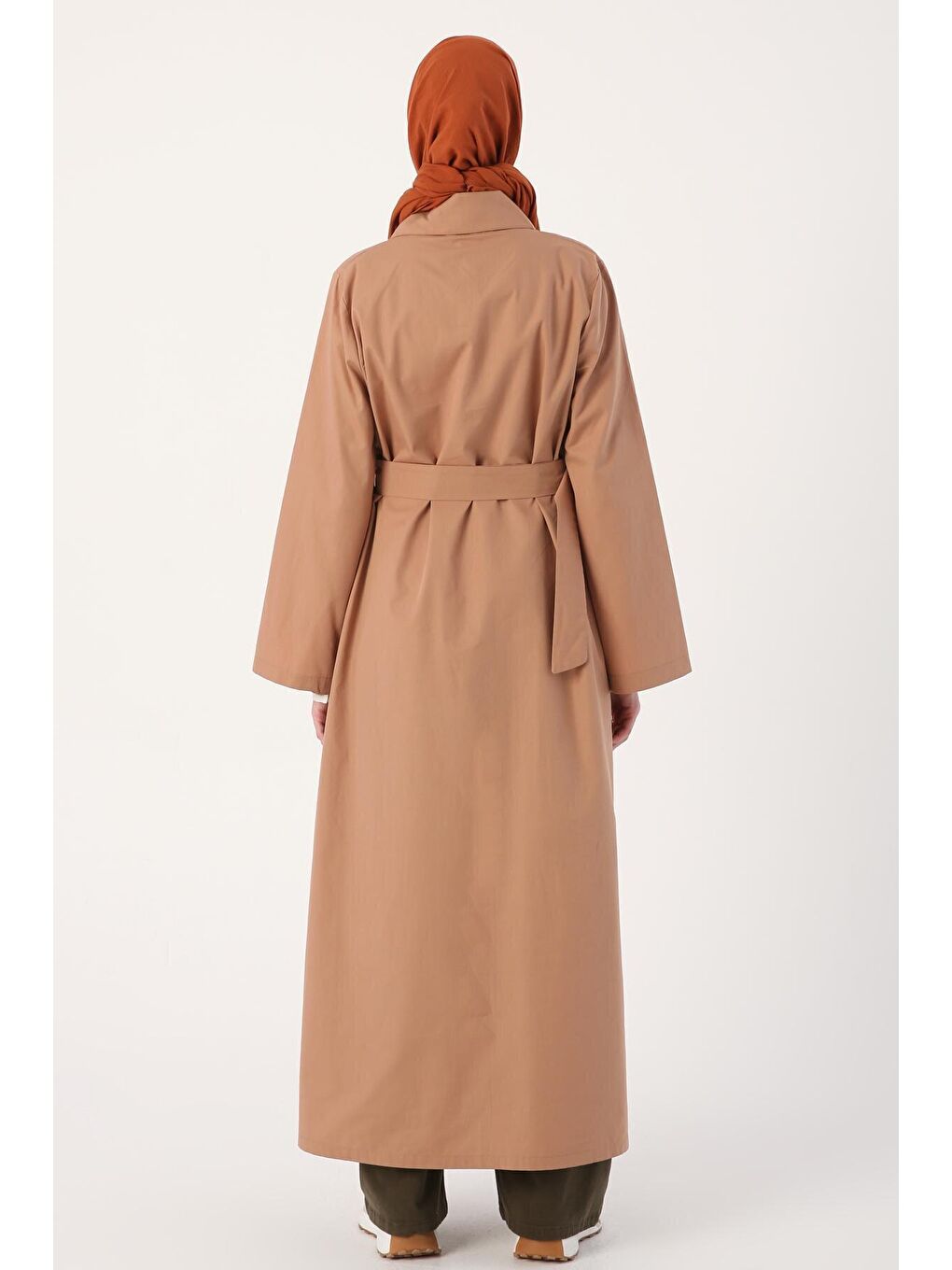 Kahverengi Toprak Gizli Patlı Kemerli %100 Pamuk Ferace-3