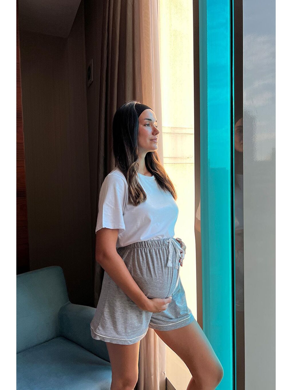 Pamuklu Gri Hamile Şortu-2