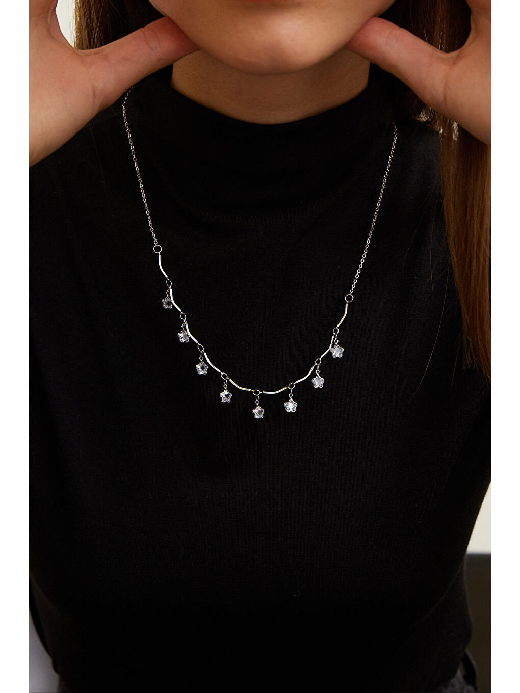 Gri Wıth Flower Tıp Kolye Gümüş-1