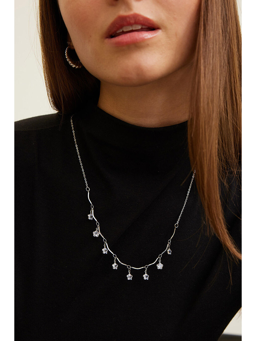 Gri Wıth Flower Tıp Kolye Gümüş-2