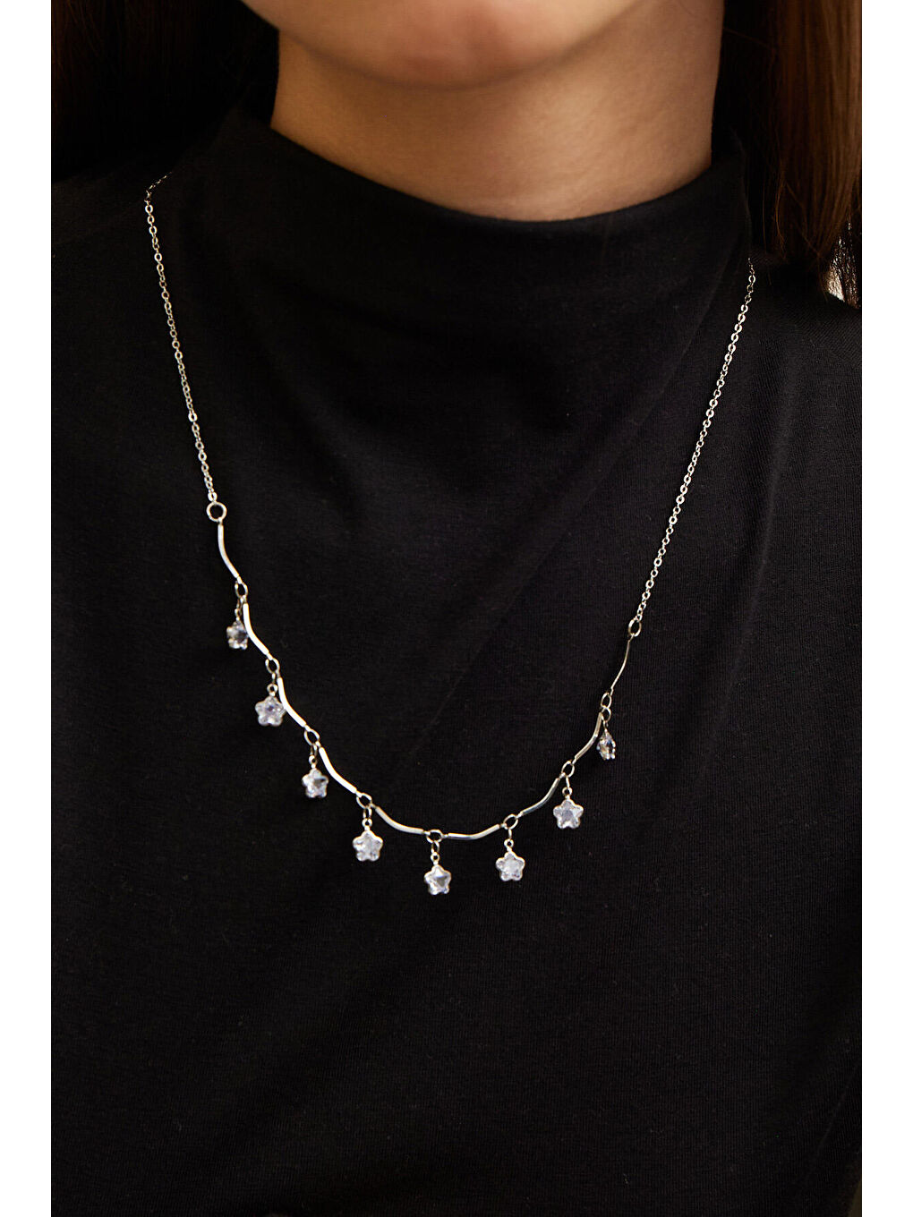 Gri Wıth Flower Tıp Kolye Gümüş-3