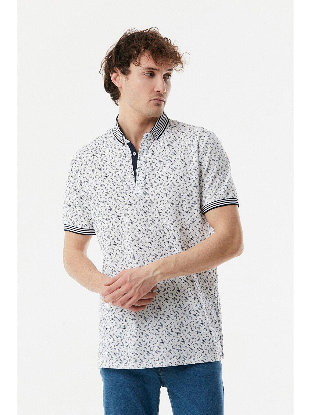 Lacivert Baskılı Polo Yaka Tişört