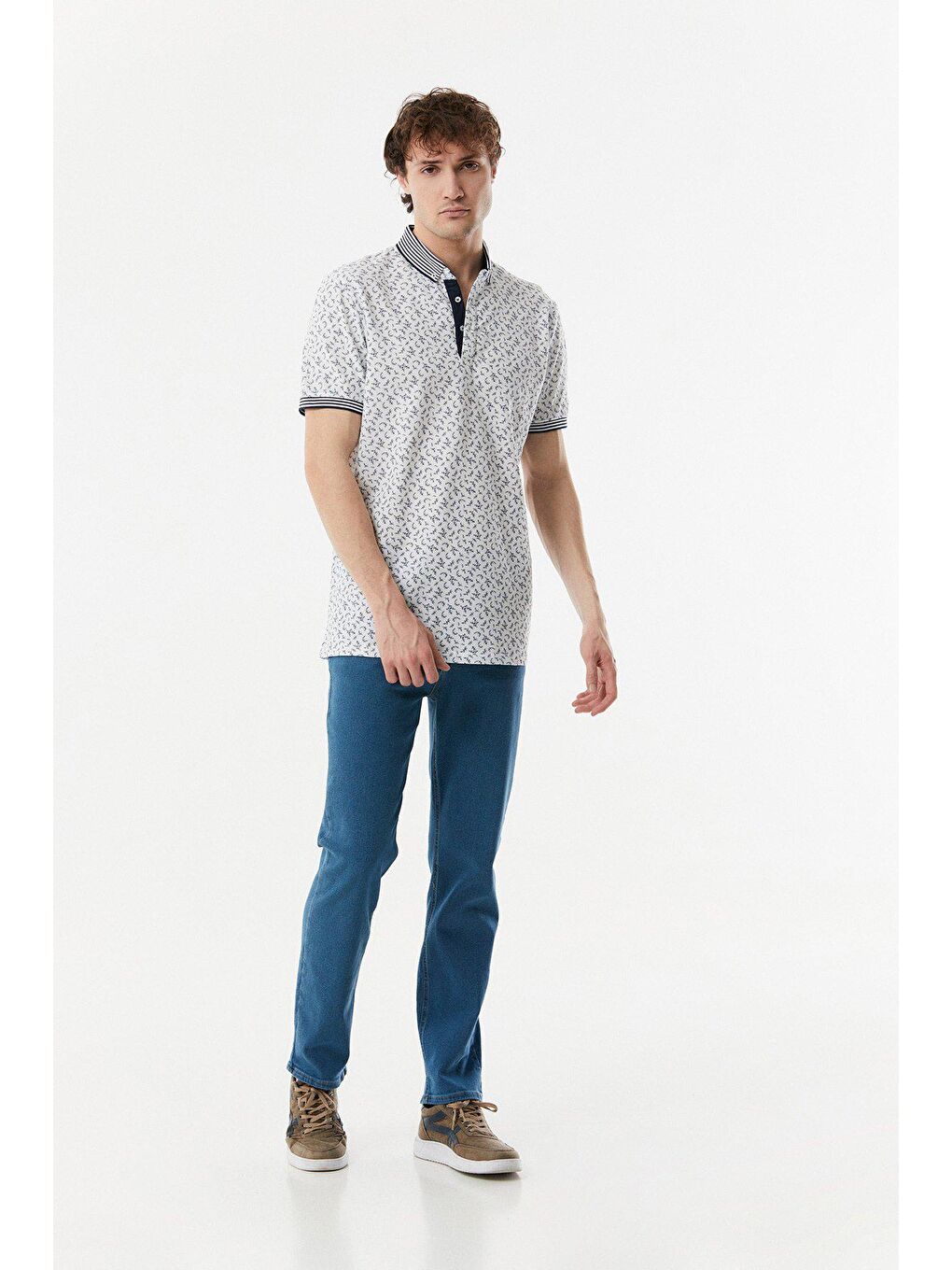 Lacivert Baskılı Polo Yaka Tişört-1