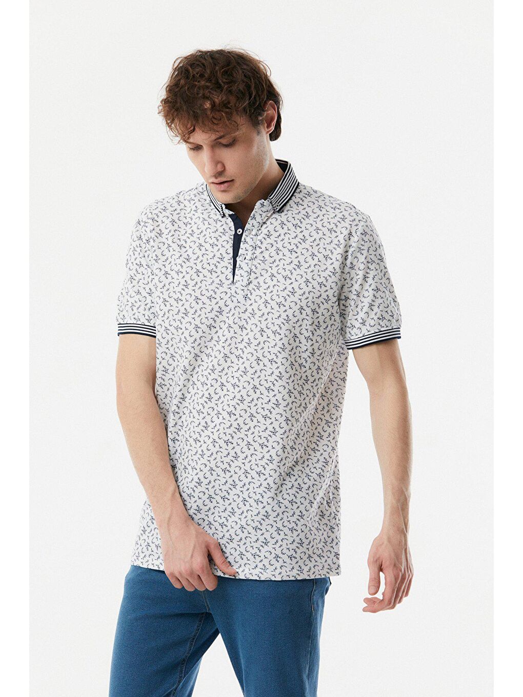 Lacivert Baskılı Polo Yaka Tişört-2