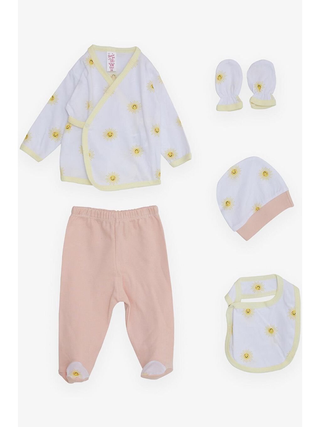 Kız Bebek Hastane Çıkışı 5 li Sevimli Güneş Desenli Beyaz (0-3 Ay)