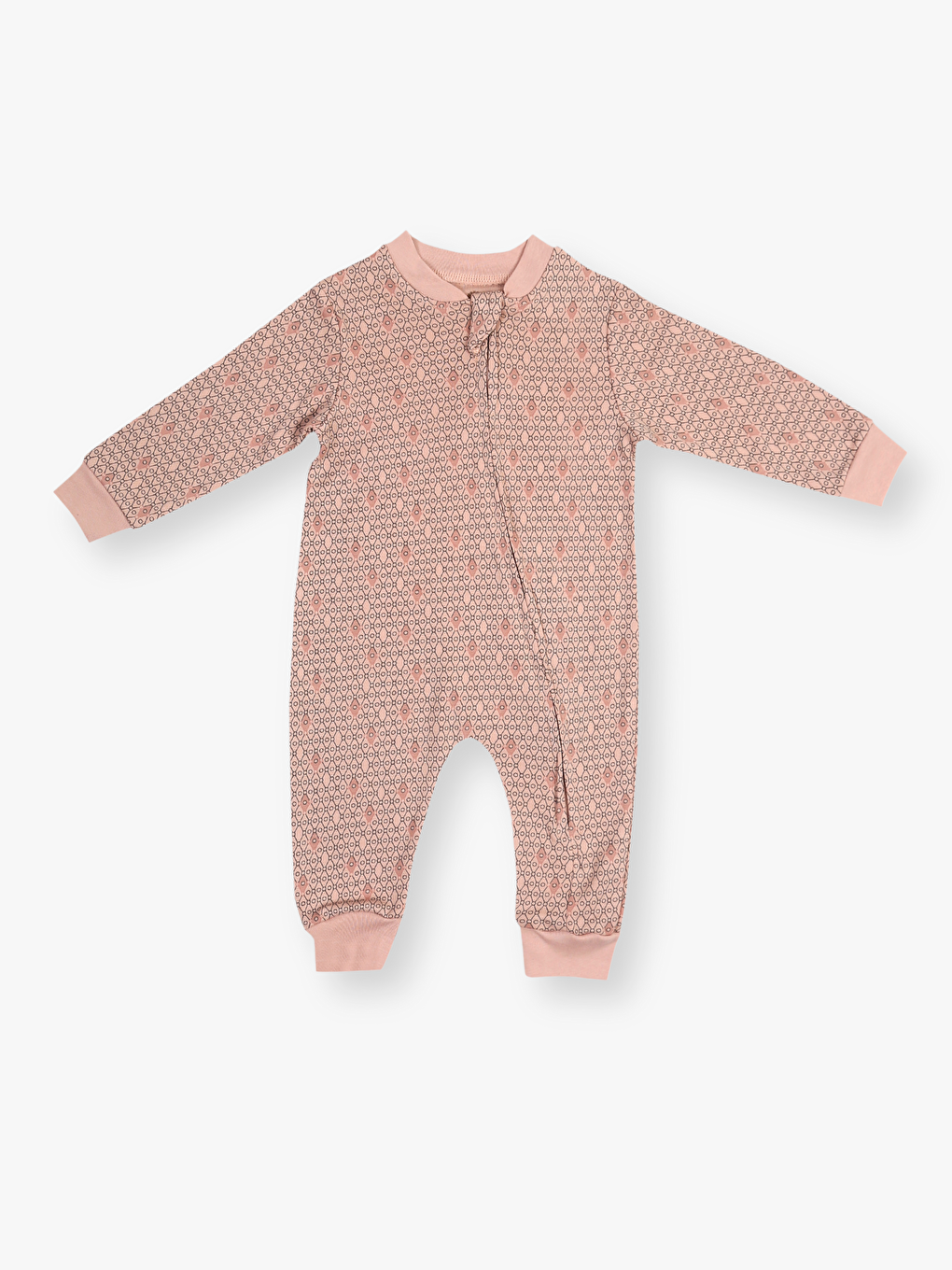 Pembe Bisiklet Yaka Uzun Kollu Kız Bebek Fermuarlı Tulum