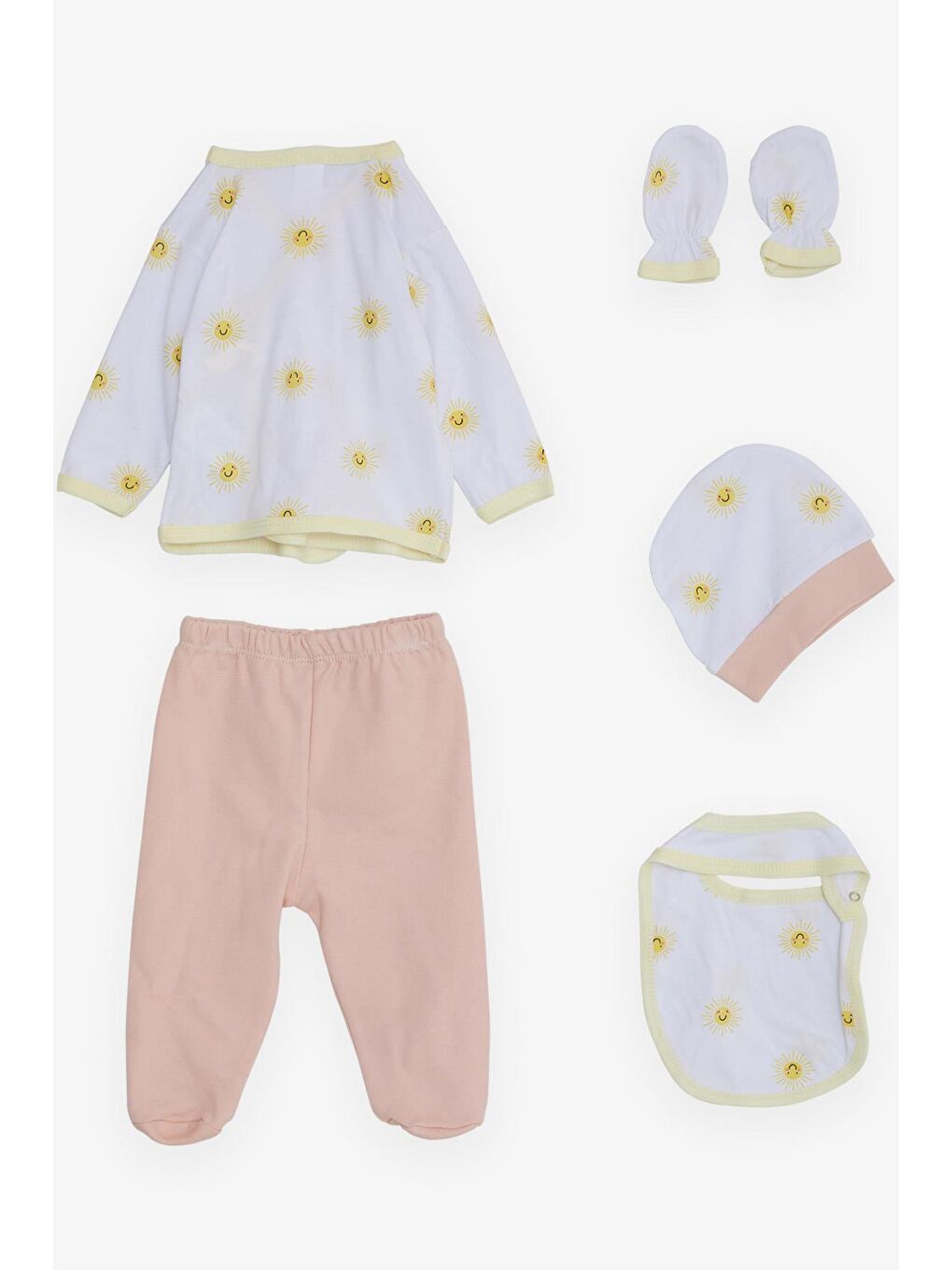 Kız Bebek Hastane Çıkışı 5 li Sevimli Güneş Desenli Beyaz (0-3 Ay)-1