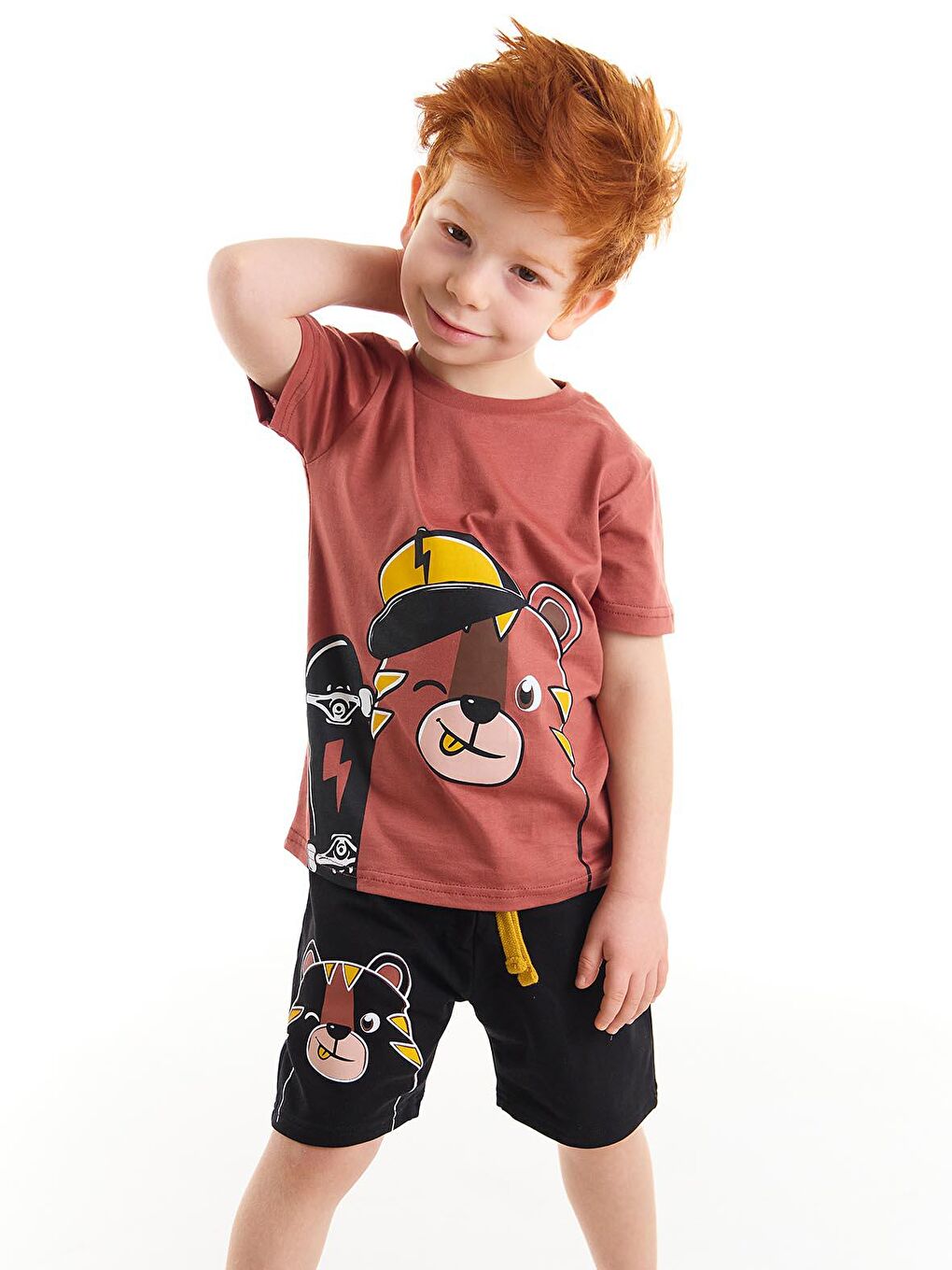 Denokids Karışık Kaykay Erkek Çocuk T-Shirt Şort Takım