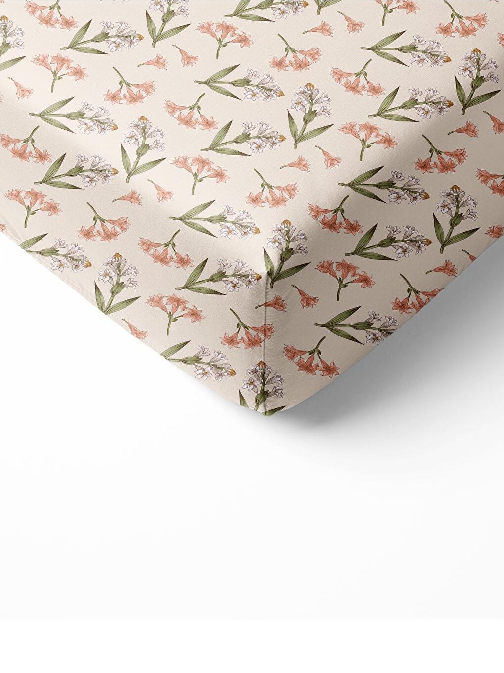 Karışık Çiçek Desen Baskılı Tek Kişilik Lastikli Çarşaf SetiBeyaz-1