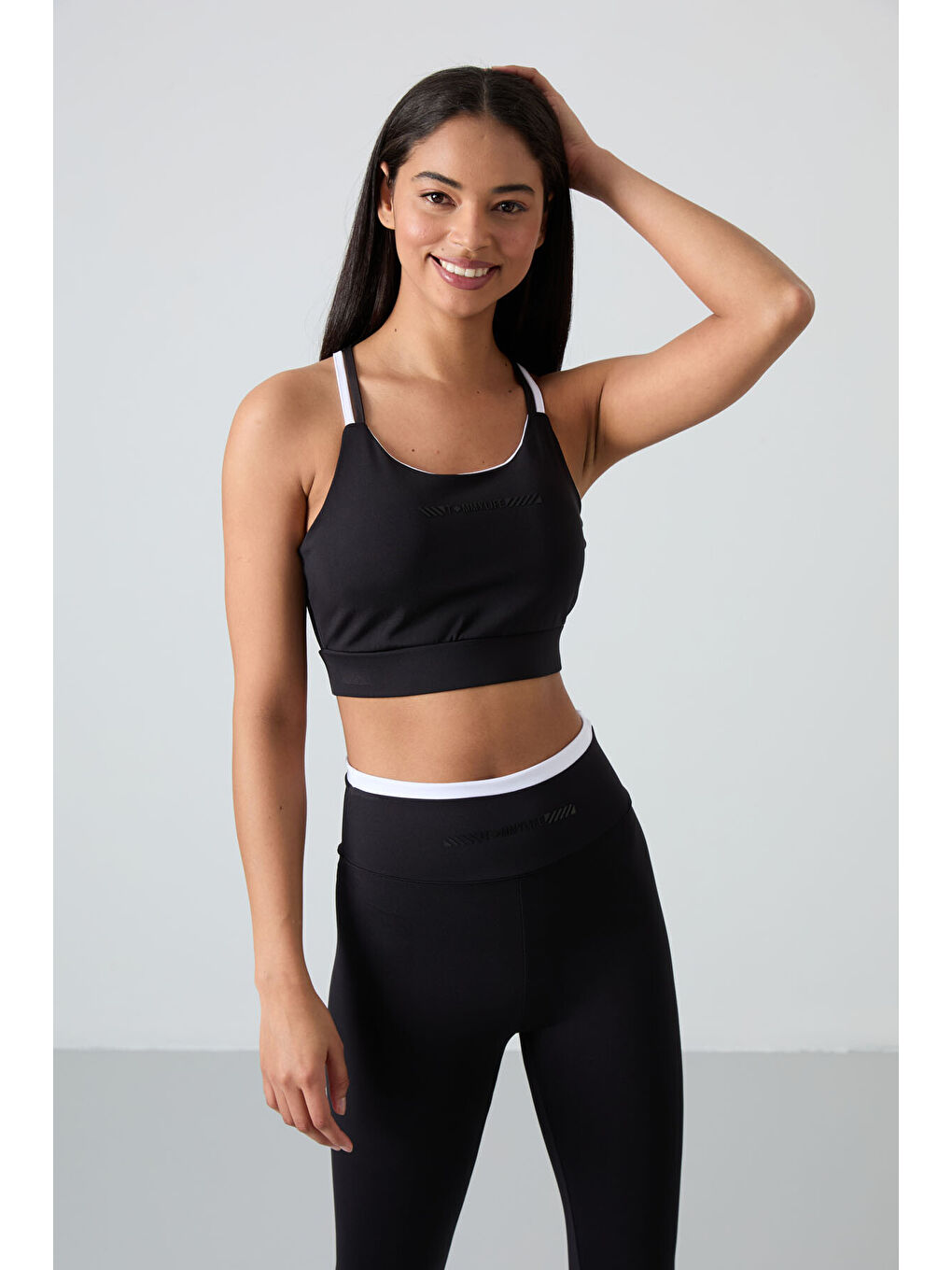 Siyah Polyester Esnek Standart Fit Performans Kadın Tayt Takım - 95333-4