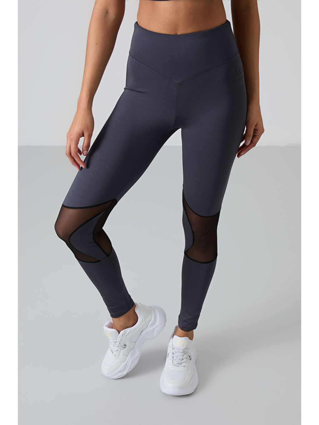 Antrasit Polyester Esnek Standart Fit Performans Kadın Tayt Takım - 95331-4