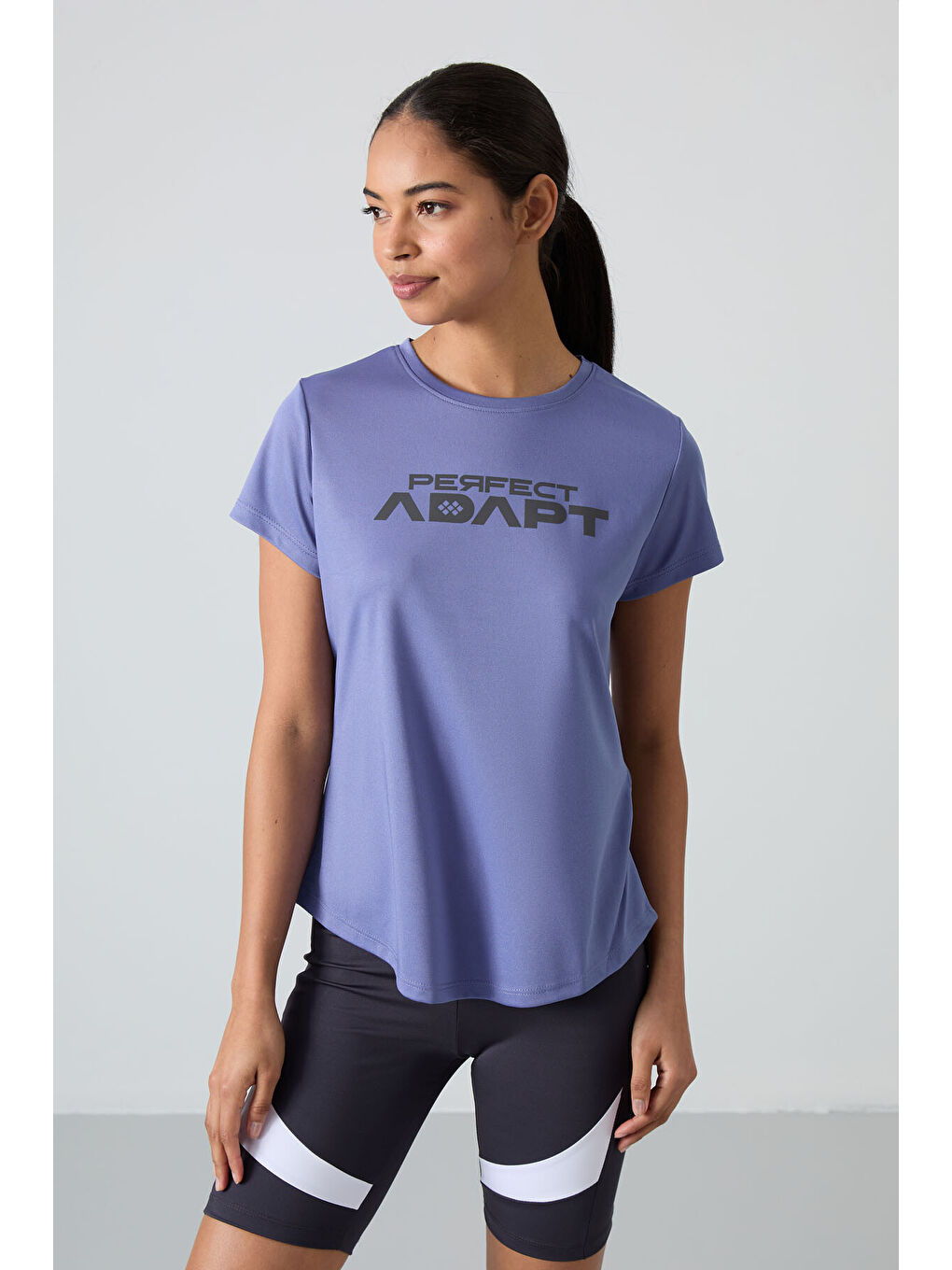 Mor Nefes Alan Dokulu İnce Performans Kadın Tişört - 97283-2